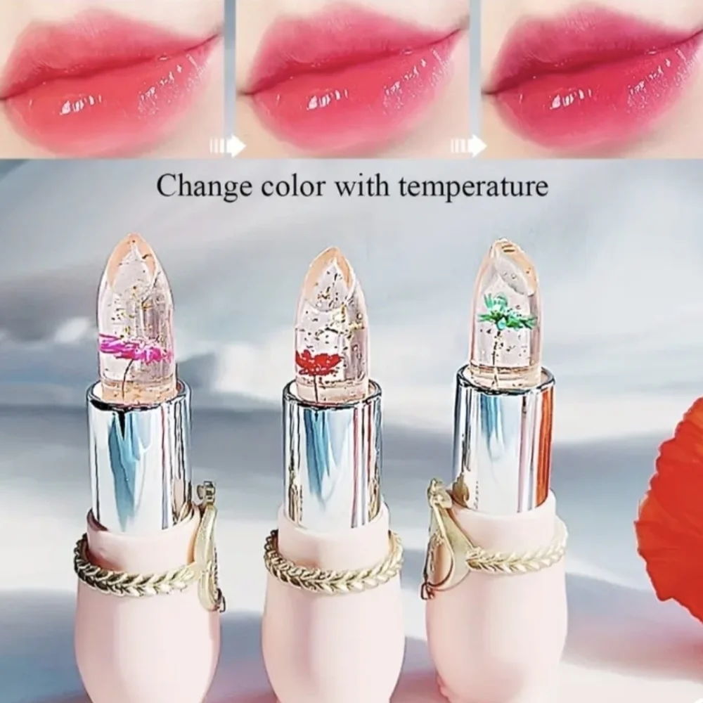 Green Flower 1 Transparent Jelly PH Change Lipstick in pink tube New in Giftable
